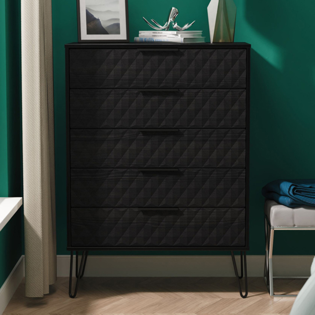 Crowndale Harlequin 5 Drawer Black Ash Chest of Drawers Ready Assembled - image 1