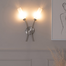 ValueLights Maya 2 Way Brushed Chrome Curved Upright Reed Shaded LED Wall Light - thumbnail 2