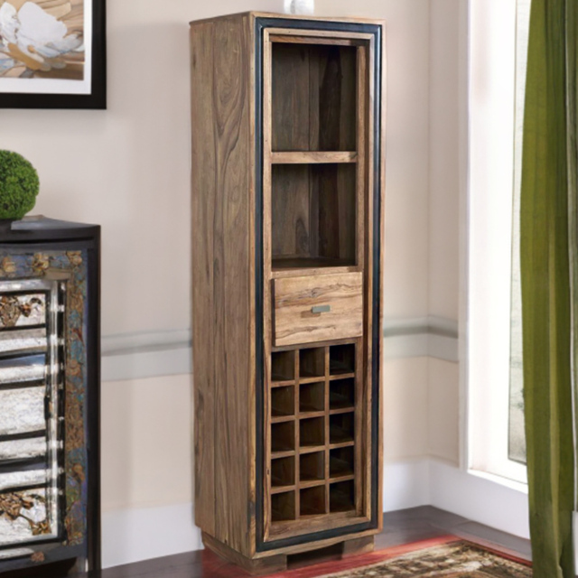Brooklyn Hana Single Drawer 2 Shelf Sheesham Bookcase with Wine Rack - image 1