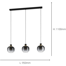 EGLO OILELLA Linear Black and Grey Glass 3 Light Pendant - thumbnail 4