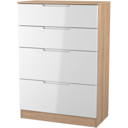 Crowndale Milan White Gloss and Bardolino Oak 4 Drawer Deep Chest of Drawers Ready Assembled - thumbnail 3