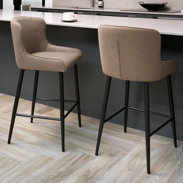 Bentley Designs Rubens Mocha Beige Boucle Fabric Upholstered Barstool Set of 2 - image 1