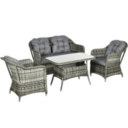 Outsunny 4 Seater Grey Rattan Garden Lounge Set - thumbnail 2