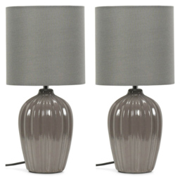 ValueLights Carbone Grey Shade Ceramic LED Table Lamp 2 Pack - thumbnail 1
