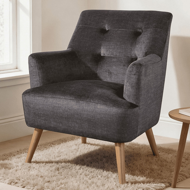 Home Source Arta Charcoal Plush Accent Armchair with Wooden Legs - image 1