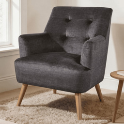 Home Source Arta Charcoal Plush Accent Armchair with Wooden Legs