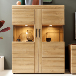 Florence Cortina 2 Door Grandson Oak Low Wide Display Cabinet