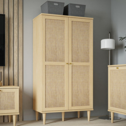 Florence Calasetta 2 Door Light Oak Rattan Display Cabinet - thumbnail 1