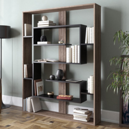 Decorotika Esteban Walnut And Black 7 Tier Wide Geometric Display Unit