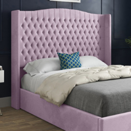 Rana Single Pink Soft Velvet Upholstered Bed Frame with Curved Top Winged Headboard - thumbnail 3