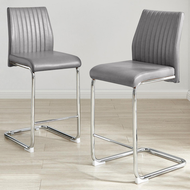 Furniturebox Fontana Elephant Grey Faux Leather and Silver Counter Stools Set of 2 - image 1