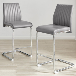Furniturebox Fontana Elephant Grey Faux Leather and Silver Counter Stools Set of 2 - thumbnail 1