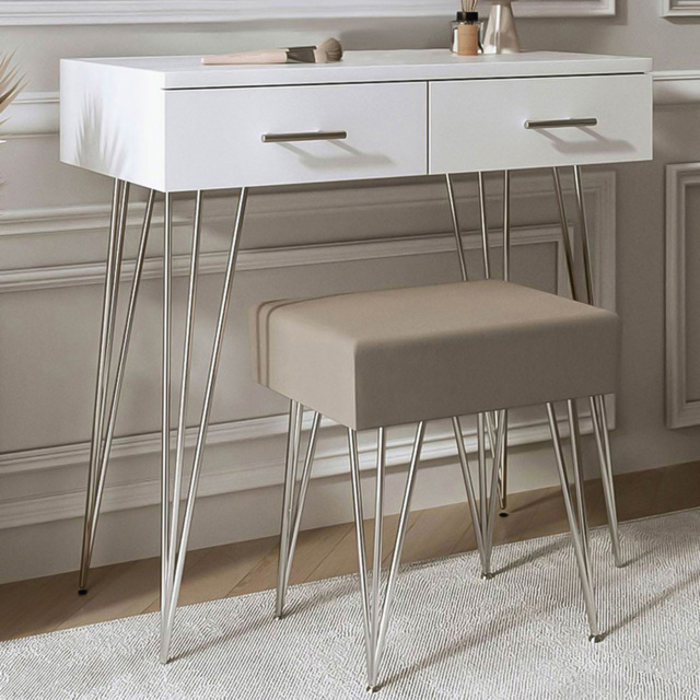 CARME Home Olivia 2 Drawer White Dressing Table and Stool Set - image 1