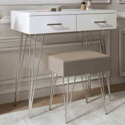 CARME Home Olivia 2 Drawer White Dressing Table and Stool Set - thumbnail 1