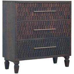 Artisan Furniture Cadiz Dark Brown 3 Drawer Solid Wood Carved Chest of Drawer - thumbnail 3