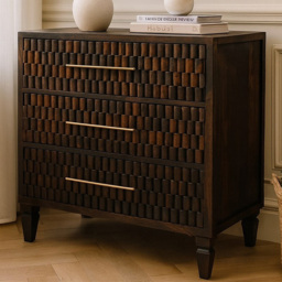 Artisan Furniture Cadiz Dark Brown 3 Drawer Solid Wood Carved Chest of Drawer - thumbnail 1