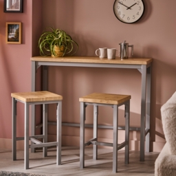 Nina 2 Seater Wood Effect Slim Bar Set with 2 Wood Effect Bar Stools - Grey - thumbnail 1