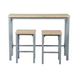 Nina 2 Seater Wood Effect Slim Bar Set with 2 Wood Effect Bar Stools - Grey - thumbnail 3