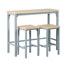 Nina 2 Seater Wood Effect Slim Bar Set with 2 Wood Effect Bar Stools - Grey - thumbnail 2