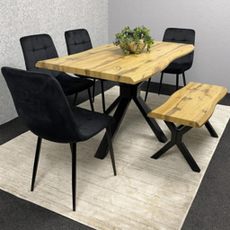 Kosy Koala 6 Seater Velvet Wooden Rectangle Dining Set with Bench Black