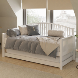 GFW Madrid Single White Day Bed and Trundle Set with 2 Bonnell Mattresses