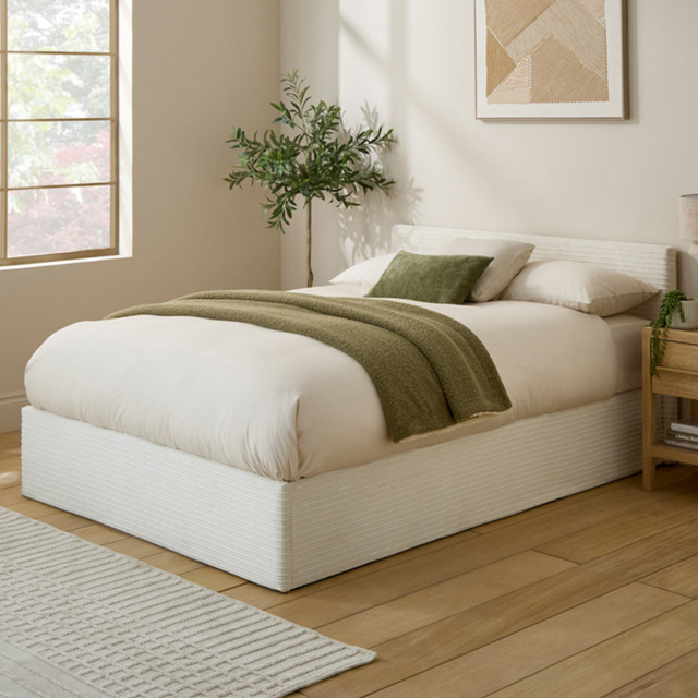 GFW Cream Corduroy Double End Lift Ottoman Bed
