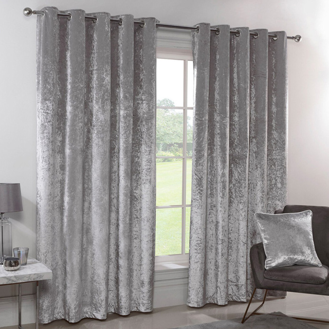 Divante Silver Crushed Velvet Eyelet Curtains 229 x 229cm - image 1