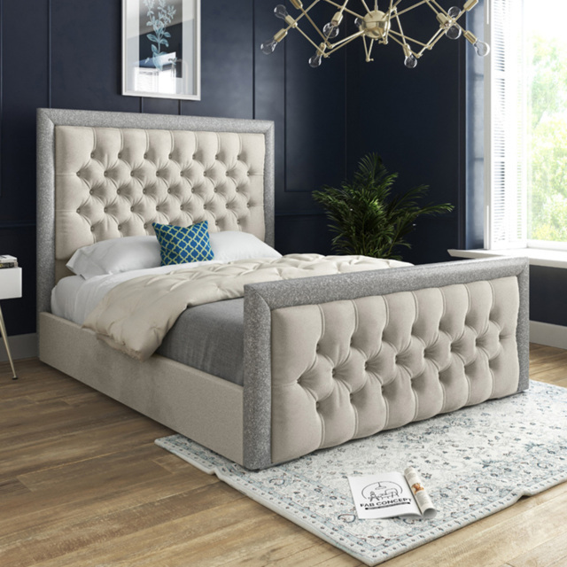 Venice Super King Size Silver Soft Velvet Upholstered Bed Frame with Glitter Border Headboard - image 1