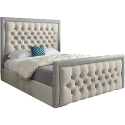 Venice Super King Size Silver Soft Velvet Upholstered Bed Frame with Glitter Border Headboard - thumbnail 2