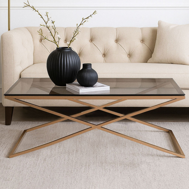 Premier Housewares Montril Glass Top Criss Cross Coffee Table - image 1