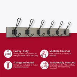 Headbourne Black and Grey Ash 6 Hook Coat Rail - thumbnail 4
