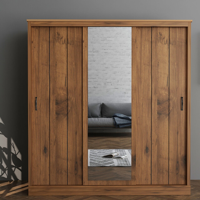Camford Oak 3 Door Sliding Wardrobe with Mirror - image 1