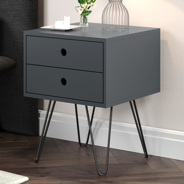 Telford 2 Drawer Midnight Blue Metal Legs Bedside Table - image 1