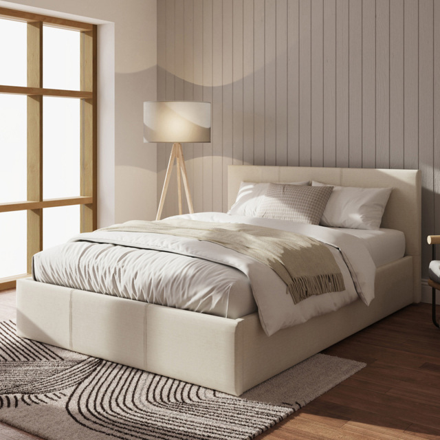 GFW King Size Natural Hopsack Fabric Side Lift Ottoman Bed with Bonnell Mattress - image 1