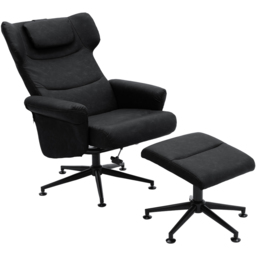 Living and Home Faux Leather Black Swivel Armchair with Footstool - thumbnail 2
