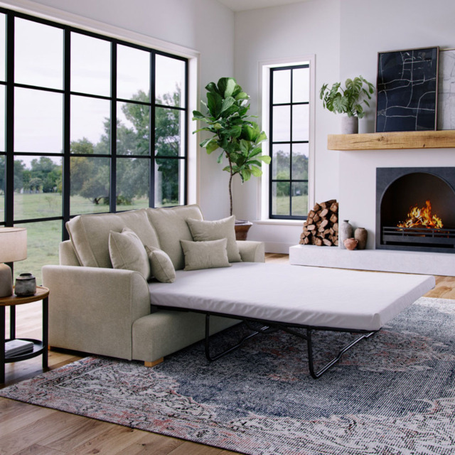 Alba City 2 Seater Stone Fabric Sofa Bed - image 1