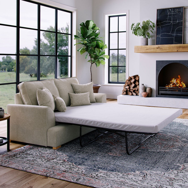 Alba City 2 Seater Stone Fabric Sofa Bed - image 1