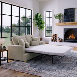 Alba City 2 Seater Stone Fabric Sofa Bed