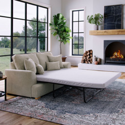 Alba City 2 Seater Stone Fabric Sofa Bed
