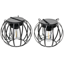ValueLights Black Metal Ball Solar Powered Garden Lantern 2 Pack