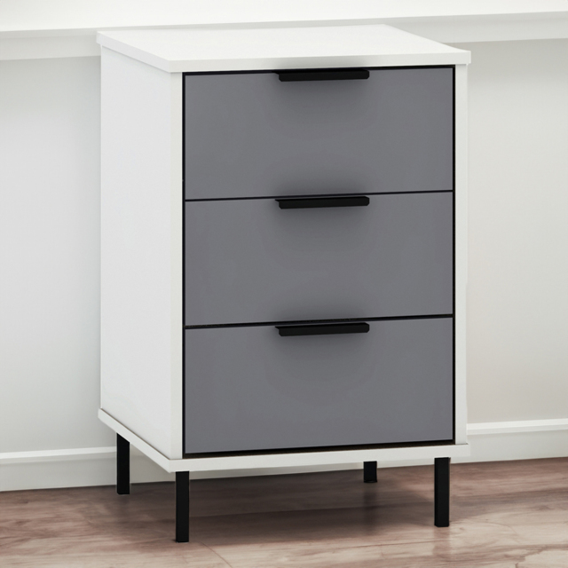 Seconique Madrid 3 Drawer Grey and White Gloss Bedside Table - image 1