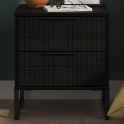 Crowndale Fluted 2 Drawer Black Ash Compact Bedside Cabinet Ready Assembled - thumbnail 1