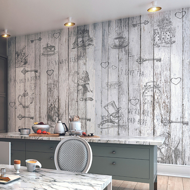 Origin Murals Alice in Wonderland Vintage Wood White Wall Mural - image 1