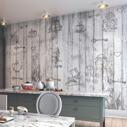 Origin Murals Alice in Wonderland Vintage Wood White Wall Mural