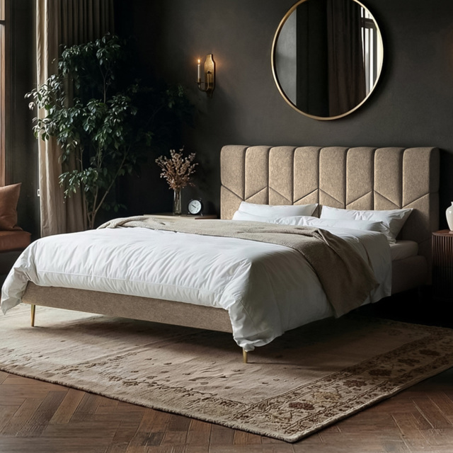 SOLACE+CO Isabela Double Beige Chenille Ottoman Bed with Panel Headboard - image 1