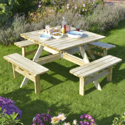 Rowlinson Natural Softwood 8 Seater Square Picnic Table