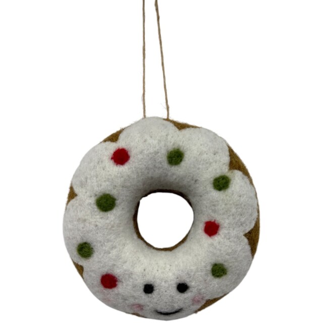 Candy Cane Lane Multicolour Wool Doughnut Hanging Christmas Decoration Ornament - image 1