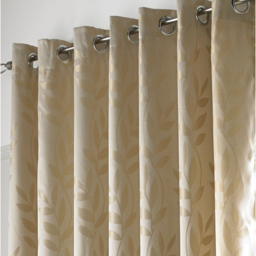 Alan Symonds Dupion Leaf Jacquard Ring Top Eyelet Curtains Latte 229 x 274cm - thumbnail 2