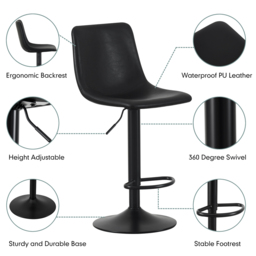 Stefan Black Adjustable Breakfast Bar Stool with Footrest Set of 2 - thumbnail 3