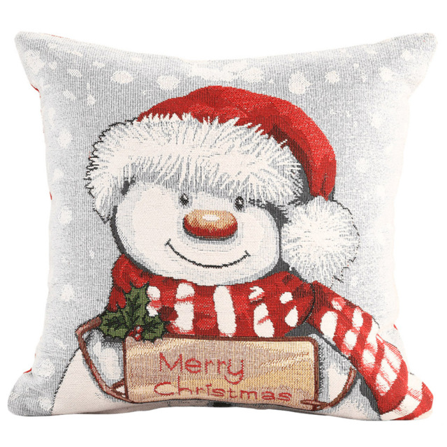 Noel Square Cotton Chenille Merry Xmas Snowman Cushion 43 x 43cm - image 1